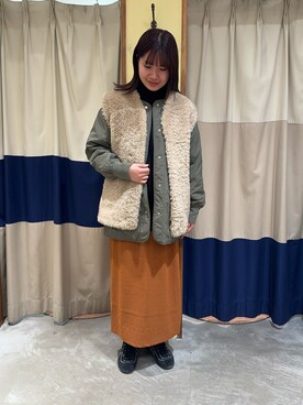「Samansa Mos2 blue（サマンサモスモスブルー）のアイテム（スカート、オレンジ系）」を使った、YUKINOさん（レディース・161cm）の冬コーディネート