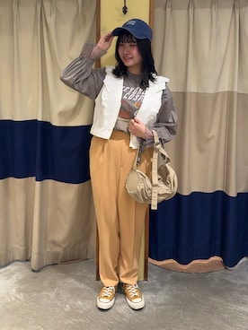「Samansa Mos2 blue（サマンサモスモスブルー）のアイテム（パンツ、オレンジ系）」を使った、YUKINOさん（レディース・161cm）の春コーディネート