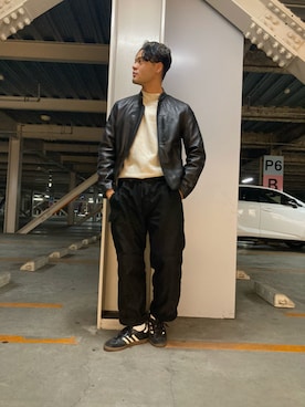 「AVIREX（アヴィレックス）のアイテム（ライダースジャケット）」を使った、Hirai  Haruto さん（メンズ・175cm）の冬コーディネート