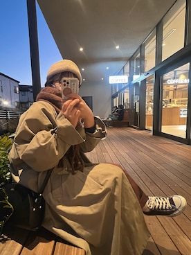 「KBF（ケイビーエフ）のアイテム（ステンカラーコート）」を使った、すずき。さん（レディース・155cm）の夏コーディネート