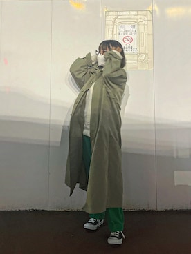「古着好きな人と繋がりたい」｜「アイテム（ステンカラーコート）」を使った、すずき。さん（レディース・155cm）の冬コーディネート