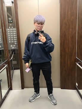 「plain-me（プレインミー）のアイテム（パンツ）」を使った、Charming Hsiaoさん（メンズ・165cm）の冬コーディネート