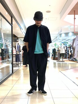 「Hender Scheme（エンダースキーマ）のアイテム（帽子）」を使った、shomayamagishiさん（メンズ・173cm）の夏コーディネート