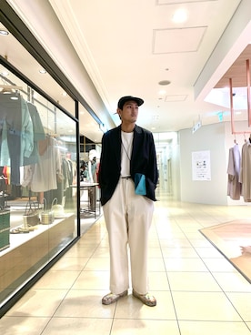 「Hender Scheme（エンダースキーマ）のアイテム（帽子）」を使った、shomayamagishiさん（メンズ・173cm）の夏コーディネート