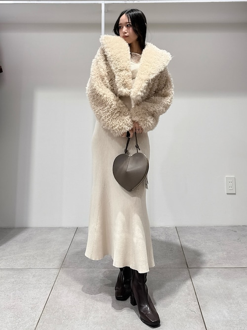 レース切替オフショルニットワンピース