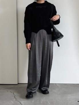 「select MOCA（セレクトモカ）のサテンディープタックワイドパンツ（スラックス）」を使った、akaneさん（レディース・157cm・30代）の秋コーディネート