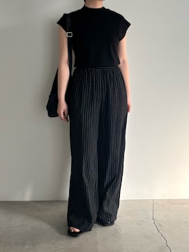 「select MOCA（セレクトモカ）のプチハイフレンチスリーブトップス（Tシャツ/カットソー、ブラック系）」を使った、akaneさん（レディース・157cm）の春コーディネート