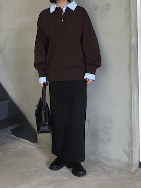 「select MOCA（セレクトモカ）のフェイクスエードナロースカート（スカート）」を使った、akaneさん（レディース・157cm）の秋コーディネート