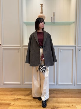 「NOLLEY’S（ノーリーズ）の【MAQWEL/マクウェル】ウォッシャブルタックワイドパンツ（その他パンツ）」を使った、YUKAさん（レディース・157cm）の秋コーディネート