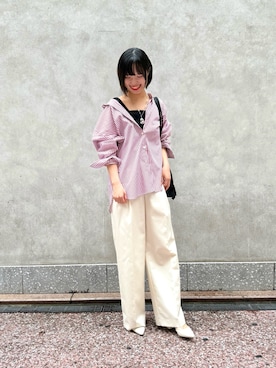 「ストライプシャツ」｜「アイテム（タンクトップ）」を使った、YUKAさん（レディース・157cm）の秋コーディネート