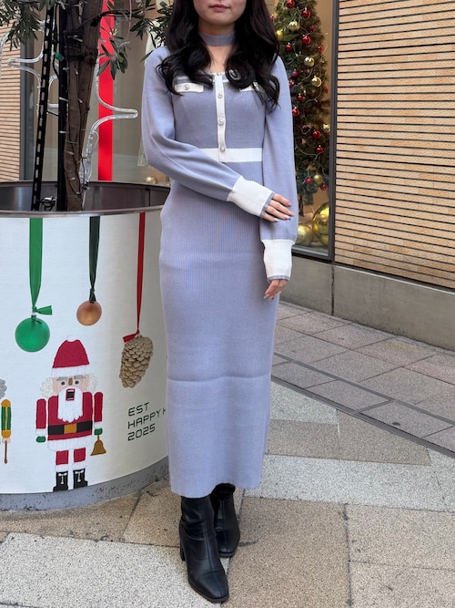 バイカラーニットワンピース
