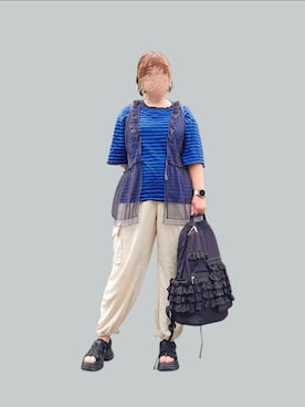 「アイテム（バックパック/リュック）」を使った、Momokaさん（レディース・162cm）の夏コーディネート