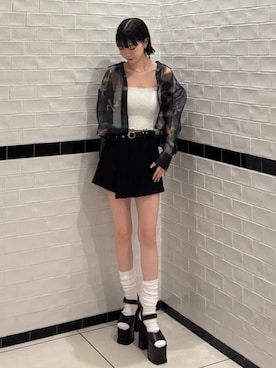 「EMODA（エモダ）のRIB KNEE LENGTH SOCKS（ソックス/靴下、ホワイト系）」を使った、Yuzukiさん（レディース・160cm）の春コーディネート