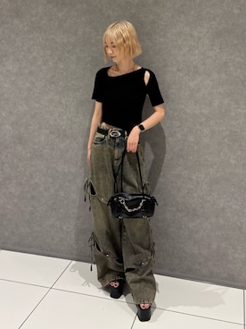 「EMODA（エモダ）のサイドオープンバルキーサンダル（サンダル）」を使った、Yuzukiさん（レディース・160cm）の夏コーディネート