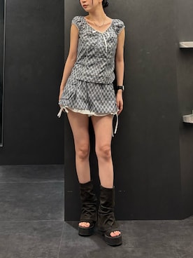 「EMODA（エモダ）のウェッジヒールカバーサンダル（サンダル、ブラック系）」を使った、Yuzukiさん（レディース・160cm）の夏コーディネート