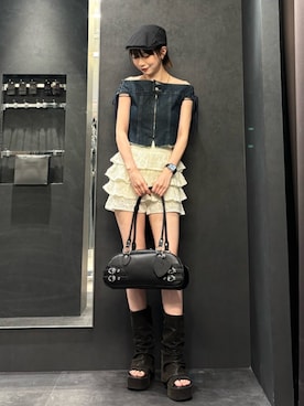 「EMODA（エモダ）のウェッジヒールカバーサンダル（サンダル、ブラック系）」を使った、Yuzukiさん（レディース・160cm）の春コーディネート