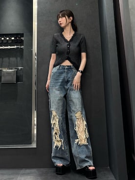 「EMODA（エモダ）のウエッジプラットフォームサンダル（サンダル、ブラック系）」を使った、Yuzukiさん（レディース・160cm）の春コーディネート