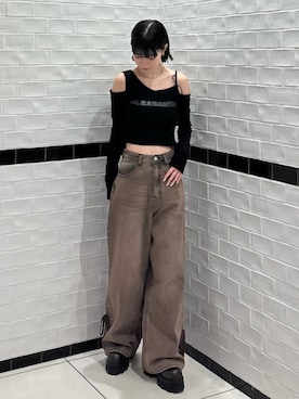 「EMODA（エモダ）のカバールーズローブーツ（ブーツ、ブラック系）」を使った、Yuzukiさん（レディース・160cm）の春コーディネート