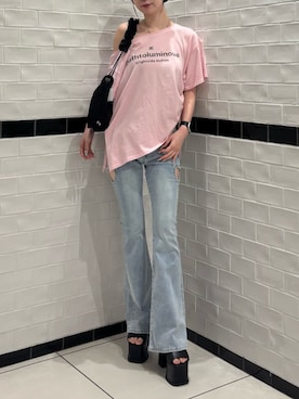 「EMODA（エモダ）のスキンラインバルキーサンダル（サンダル、ブラック系）」を使った、Yuzukiさん（レディース・160cm）の夏コーディネート