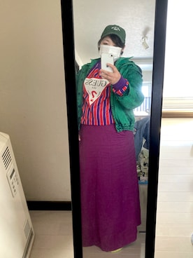 「アイテム（デニムジャケット、グリーン系）」を使った、イクナオさん（レディース・154cm）の春コーディネート