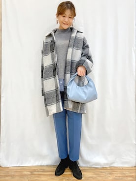 「水色」｜「アイテム（ステンカラーコート）」を使った、まあちゃみさん（レディース・164cm）の冬コーディネート
