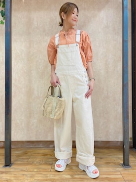 「アイテム（オールインワン・サロペット、ホワイト系）」を使った、まあちゃみさん（レディース・164cm）の夏コーディネート