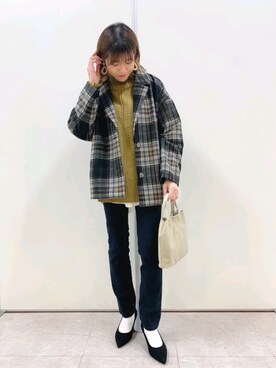 「チェック柄に恋してる」｜「アイテム（チェスターコート）」を使った、まあちゃみさん（レディース・164cm）の冬コーディネート
