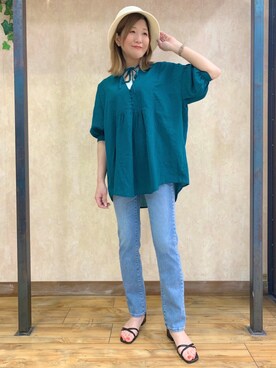 「HONEYSUCKLE ROSE（ハニーサックルローズ）のアイテム（帽子）」を使った、まあちゃみさん（レディース・164cm）の夏コーディネート