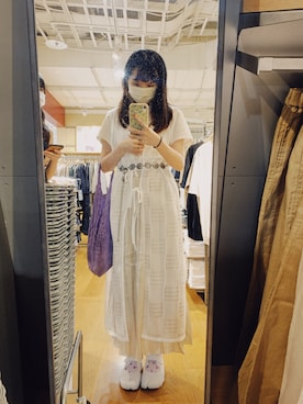 「MUJI」｜「アイテム（ワンピース/ドレス）」を使った、ベラさん（レディース・165cm）の夏コーディネート