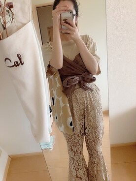 「marimekko（マリメッコ）のアイテム（トートバッグ、ベージュ系）」を使った、ameame5903さん（レディース）の夏コーディネート