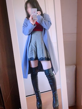 「レザーブーツ」｜「アイテム（ノーカラーコート）」を使った、Ell(ᐢ.ˬ.ᐢ) さん（レディース・155cm）の秋コーディネート