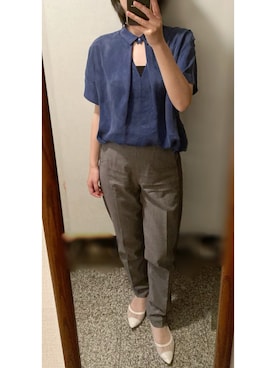 「お仕事スタイル」｜「アイテム（スラックス）」を使った、megmemegmeさん（レディース・162cm）の夏コーディネート