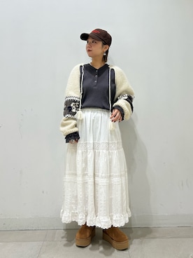 「アイテム（帽子、ブラウン系）」を使った、chihiroさん（レディース・153cm）の冬コーディネート