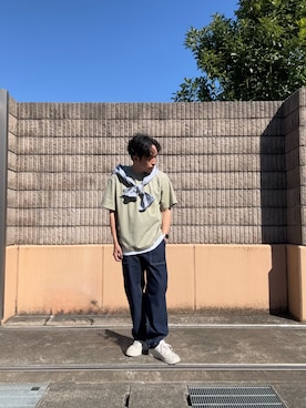 「ITEMS URBANRESEARCH（アイテムズ アーバンリサーチ）の『吸水速乾/UVカット』接触冷感 フェイクレイヤー半袖トップス（Tシャツ/カットソー、グリーン系）」を使った、HIROさん（メンズ・170cm）の春コーディネート