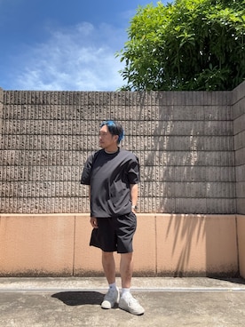 「ITEMS URBANRESEARCH（アイテムズ アーバンリサーチ）の『接触冷感/速乾/イージーケア』WINDY MESH ジップポケットTシャツ（Tシャツ/カットソー、ブラック系）」を使った、HIROさん（メンズ・170cm）の夏コーディネート