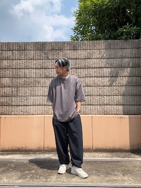 「ITEMS URBANRESEARCH（アイテムズ アーバンリサーチ）のワイドフィットショートスリーブポンチTシャツ（Tシャツ/カットソー、グレー系）」を使った、HIROさん（メンズ・170cm）の夏コーディネート
