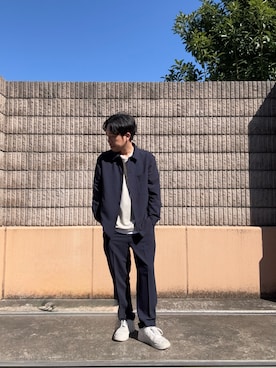 「ITEMS URBANRESEARCH（アイテムズ アーバンリサーチ）の『撥水/防汚/接触冷感』多機能ダブルポケットシャツジャケット(楽着シリーズ)（その他アウター、ブルー系）」を使った、HIROさん（メンズ・170cm）の春コーディネート