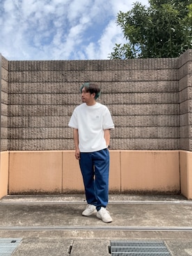 「ITEMS URBANRESEARCH（アイテムズ アーバンリサーチ）の刺繍ジャカードクールタッチ半袖トップス（Tシャツ/カットソー、ホワイト系）」を使った、HIROさん（メンズ・170cm）の春コーディネート