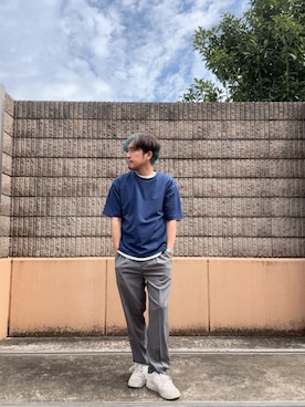 「ITEMS URBANRESEARCH（アイテムズ アーバンリサーチ）の接触冷感 フェイクレイヤードドビーTシャツ（Tシャツ/カットソー、ブルー系）」を使った、HIROさん（メンズ・170cm）の春コーディネート