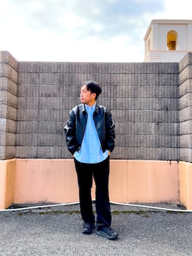 「アイテム（ライダースジャケット）」を使った、HIROさん（メンズ・170cm）の秋コーディネート