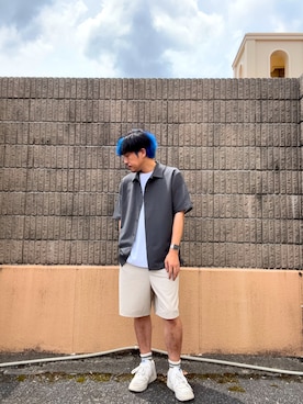 「ITEMS URBANRESEARCH（アイテムズ アーバンリサーチ）の冷感+速乾 TRストレッチ 半袖シャツ（シャツ/ブラウス、グレー系）」を使った、HIROさん（メンズ・170cm）の夏コーディネート