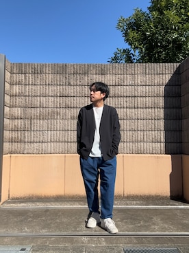 「ITEMS URBANRESEARCH（アイテムズ アーバンリサーチ）のUVカット梨地カーディガン+刺繍Tシャツセット(楽着シリーズ)（カーディガン/ボレロ、ブラック系）」を使った、HIROさん（メンズ・170cm）の春コーディネート