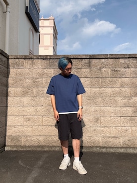 「ITEMS URBANRESEARCH（アイテムズ アーバンリサーチ）の接触冷感 フェイクレイヤードドビーTシャツ（Tシャツ/カットソー、ブルー系）」を使った、HIROさん（メンズ・170cm）の夏コーディネート