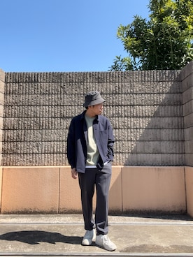 「ITEMS URBANRESEARCH（アイテムズ アーバンリサーチ）の『撥水/防汚/接触冷感』多機能ダブルポケットシャツジャケット(楽着シリーズ)（その他アウター、ブルー系）」を使った、HIROさん（メンズ・170cm）の春コーディネート