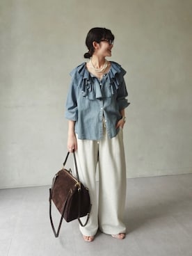 「DouDou（ドゥドゥ）のアイテム（パンツ）」を使った、okochiさん（レディース・162cm）の春コーディネート