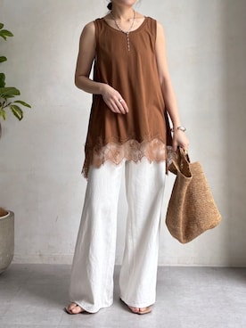 「DouDou（ドゥドゥ）のアイテム（パンツ）」を使った、okochiさん（レディース・162cm）の春コーディネート