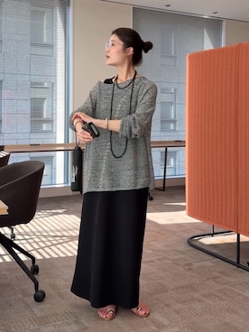 「DouDou（ドゥドゥ）のブークレーダンボールタンクワンピース（ワンピース、ブラック系）」を使った、okochiさん（レディース・162cm）の春コーディネート