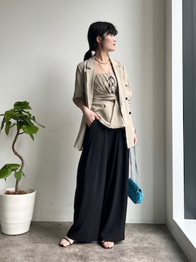 「DouDou（ドゥドゥ）のアイテム（パンツ）」を使った、okochiさん（レディース・162cm）の春コーディネート