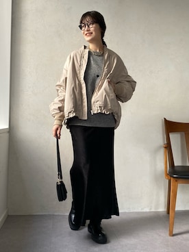 「メガネ女子」｜「アイテム（MA-1）」を使った、okochiさん（レディース・162cm）の秋コーディネート