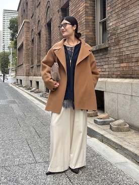 「アイテム（その他アウター、イエロー系）」を使った、okochiさん（レディース・162cm）の秋コーディネート